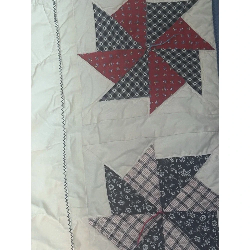 Handmade Baby Crib Quilt 44x45 Rocking Horse Pinwheel Patchwork Blue Red